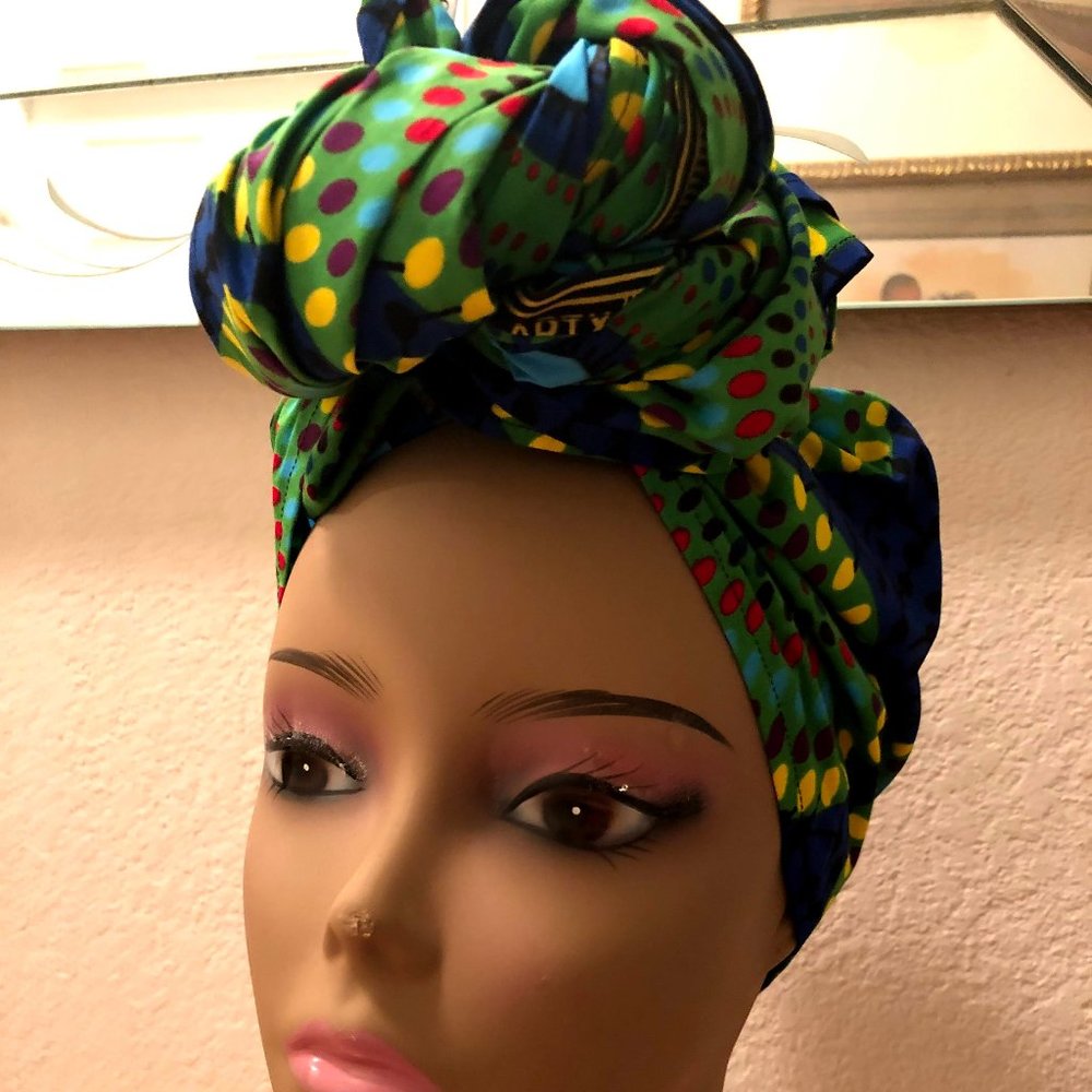 Multi Colored Green Purple Yellow Polka Dot Head Wrap